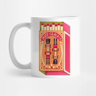 Two colorful nutcrackers on a matchbox with hand lettering on a pink background. Colorful festive winter Merry Christmas illustration Mug